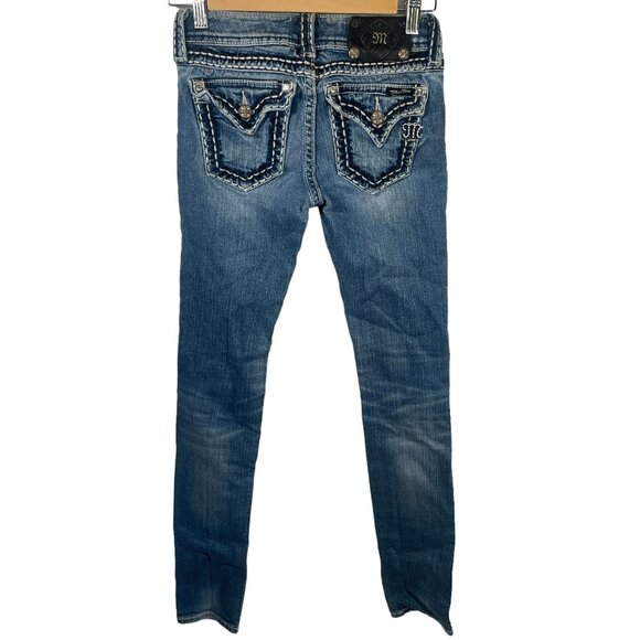 Miss Me Skinny Jeans Womens 25 Embellished Flap Pockets Style# (JP5010SK) Blue - Picture 10 of 10